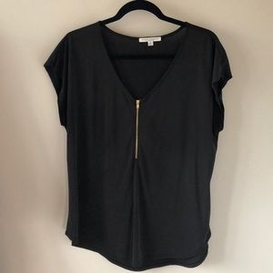 Black Cotton Shirt with Zipper Detail